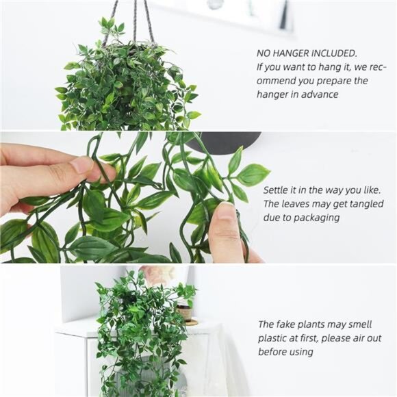 Whonline Fake Hanging Plants, Artificial Small Potted Plants for Indoor Outdoor - Picture 3 of 7